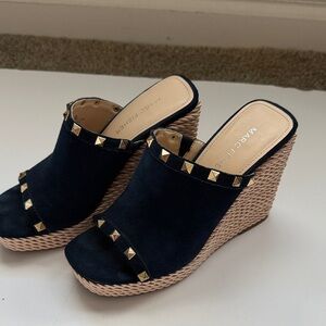 Marc Fisher Navy Blue Studded Wedge Sandals